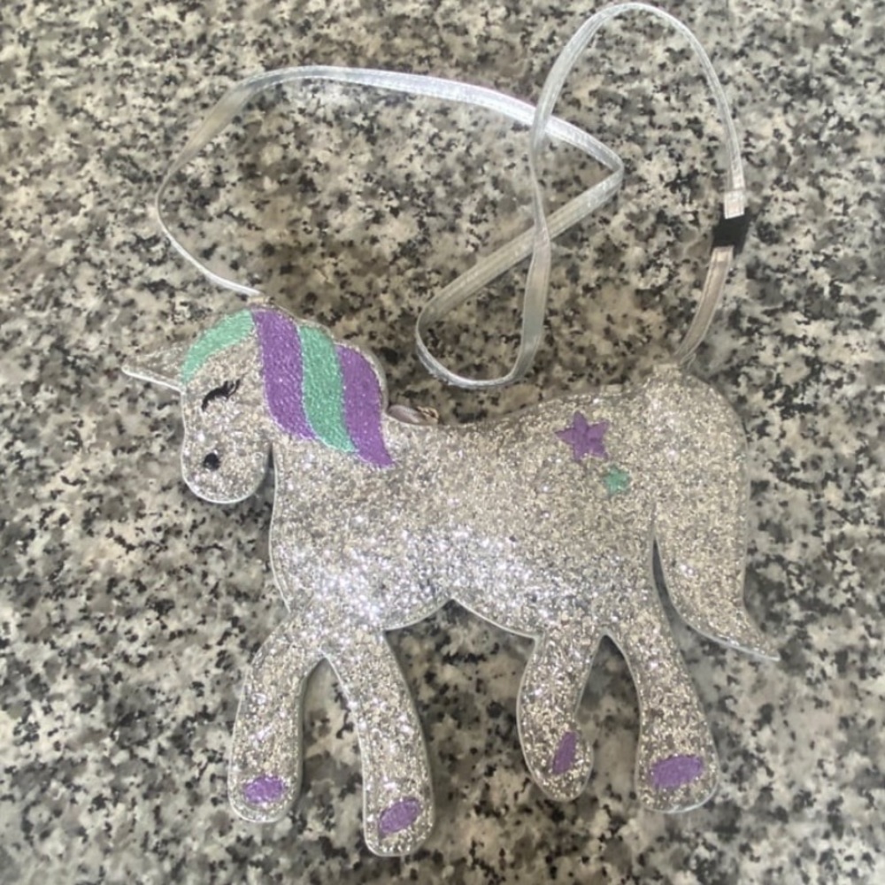 Glitter gray/ purple/ turquoise glitter unicorn purse